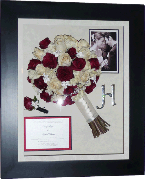 Black Shadow Box with Red and white flowers
